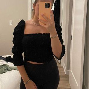 puffy long sleeve rouched crop top